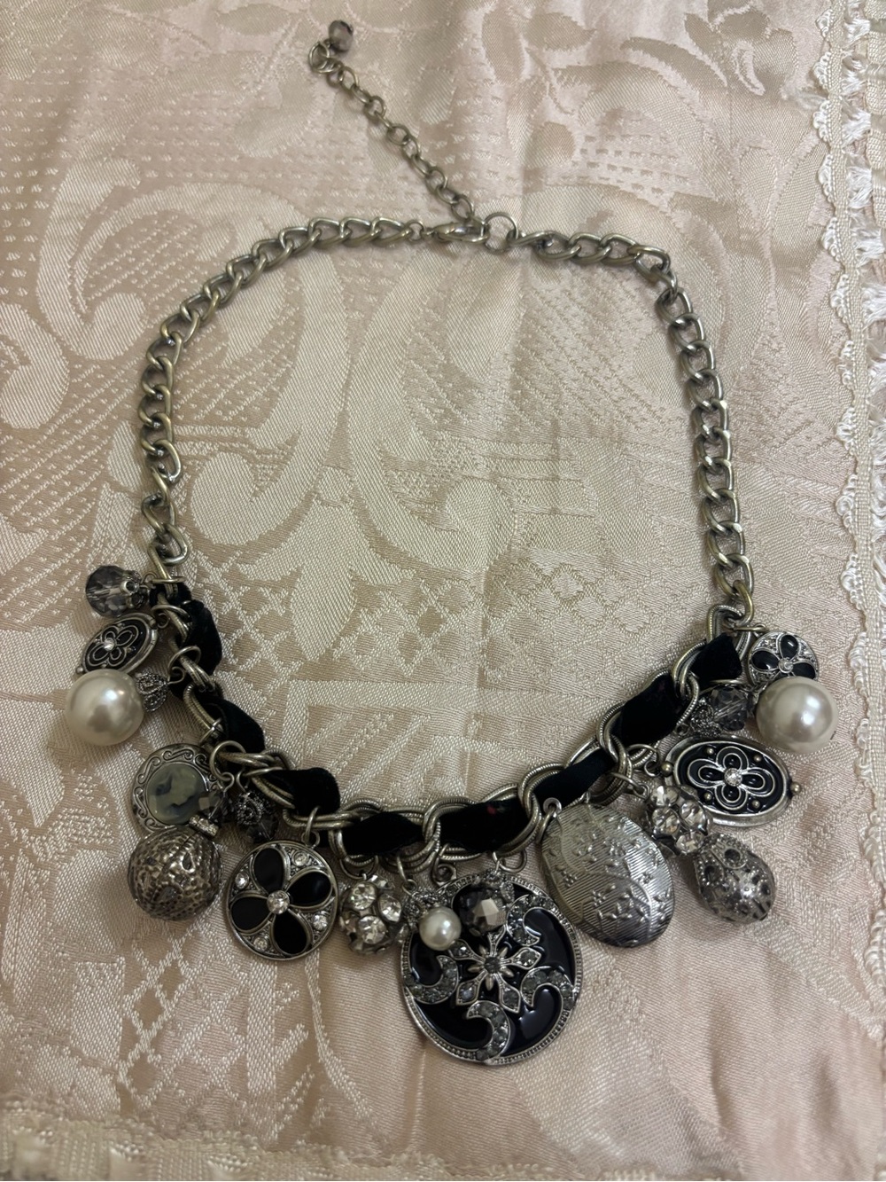 Silvertone & Rhinestone Charm Locket Necklace - Picture 2 of 3